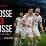 Les joueurs suisses célèbrent leur victoire 3-0 contre l’Écosse en Ligue des nations à Hampden
