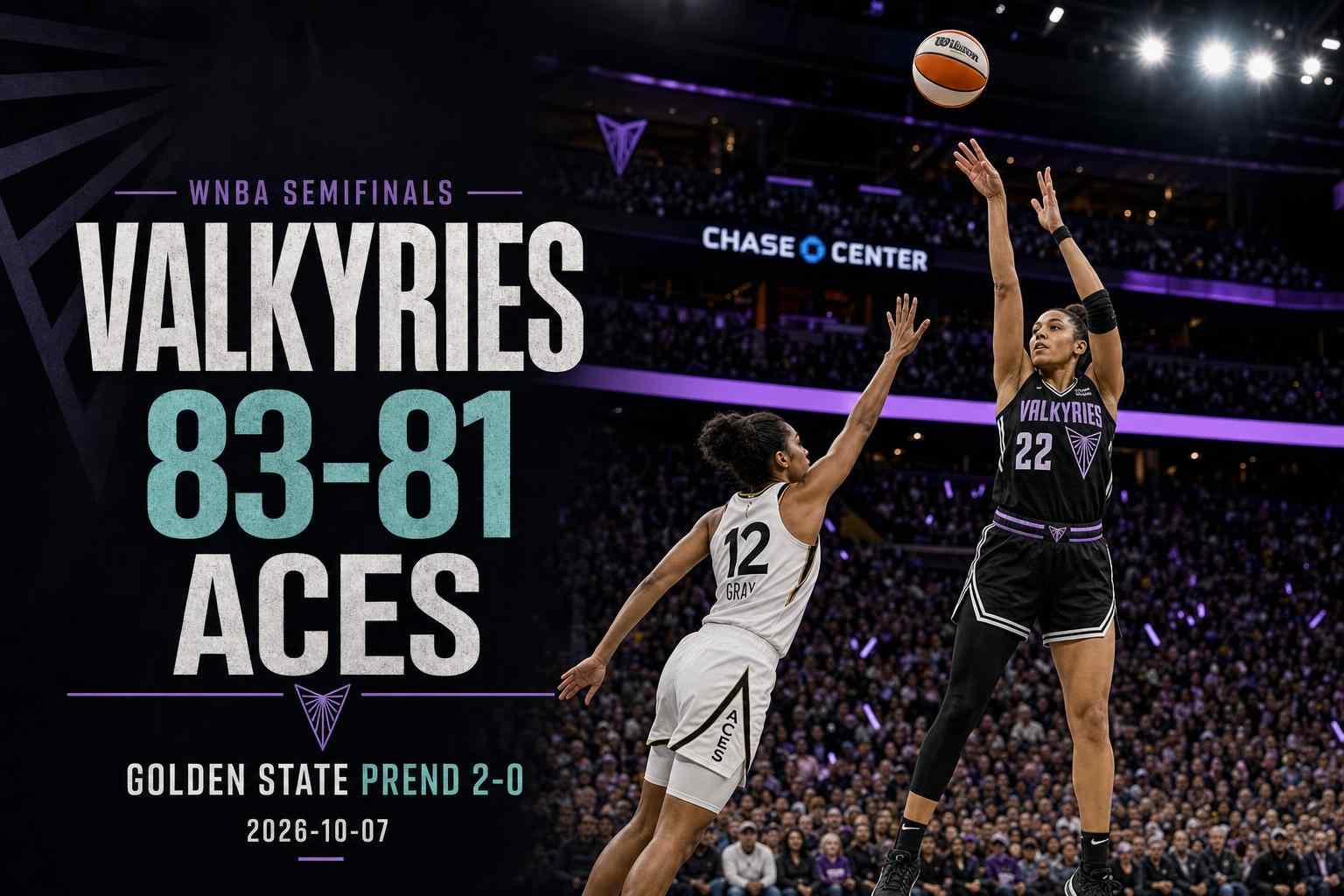 Action du match entre les Golden State Valkyries et les Las Vegas Aces en demi-finales WNBA, victoire 83-81