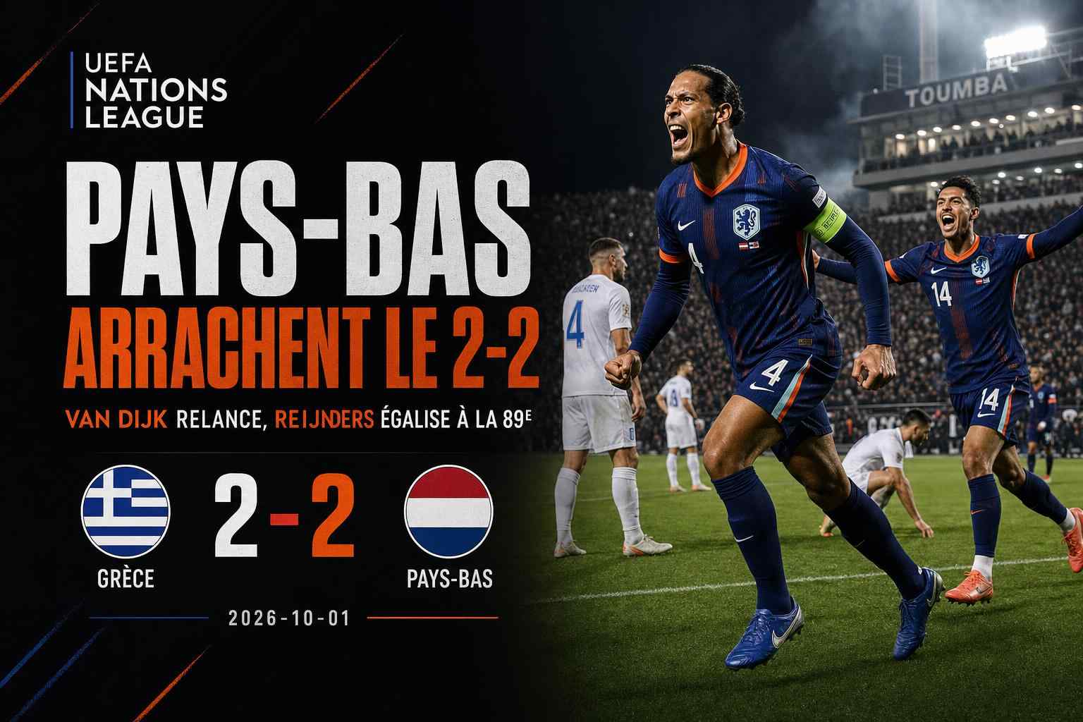 Les Pays-Bas reviennent à 2-2 contre la Grèce grâce à Van Dijk et Reijnders à Thessalonique