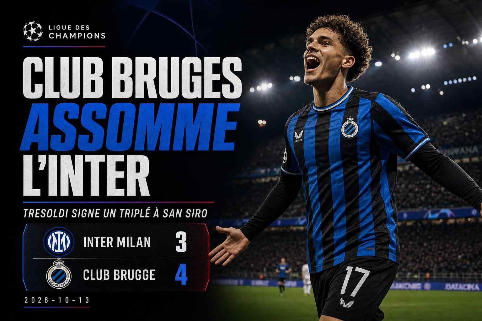 Nicolò Tresoldi célèbre lors de la victoire 4-3 du Club Bruges contre l’Inter Milan en Ligue des champions