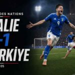 Un joueur italien célèbre lors de la victoire 3-1 contre la Türkiye en Ligue des nations à Bologne