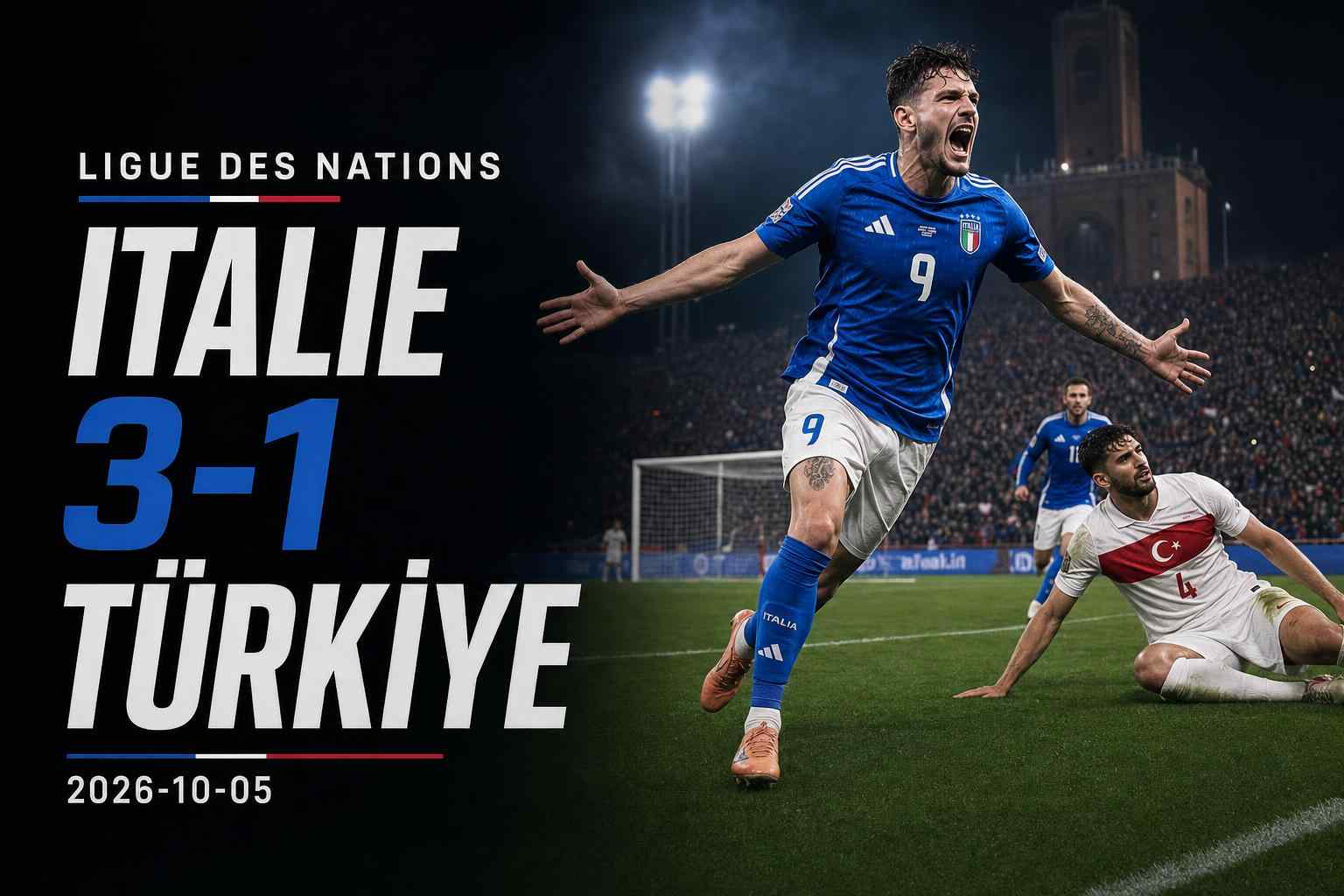 Un joueur italien célèbre lors de la victoire 3-1 contre la Türkiye en Ligue des nations à Bologne