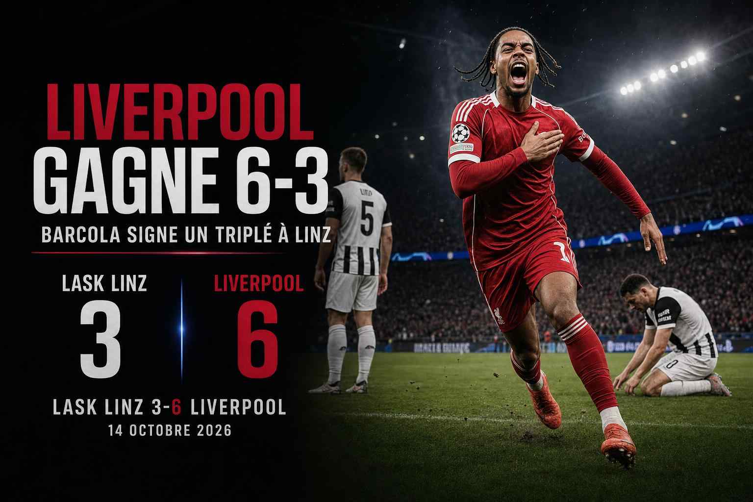 Bradley Barcola célèbre lors de la victoire 6-3 de Liverpool contre LASK Linz en Ligue des champions