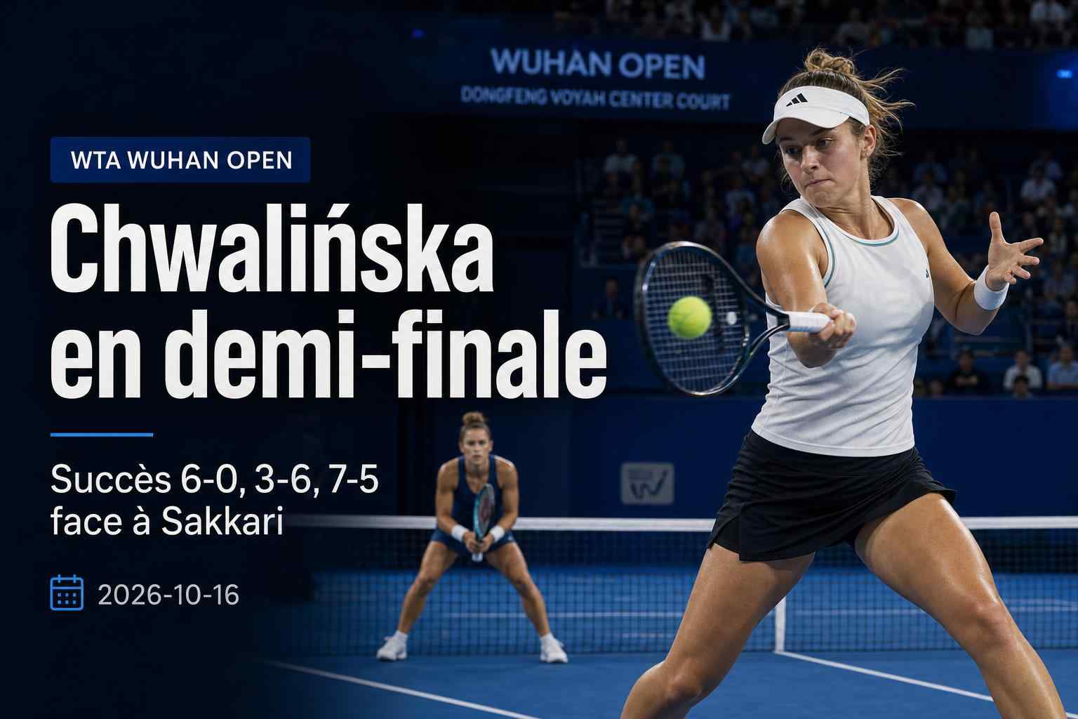 Maja Chwalińska pendant son quart de finale gagné contre Maria Sakkari au Wuhan Open 2026