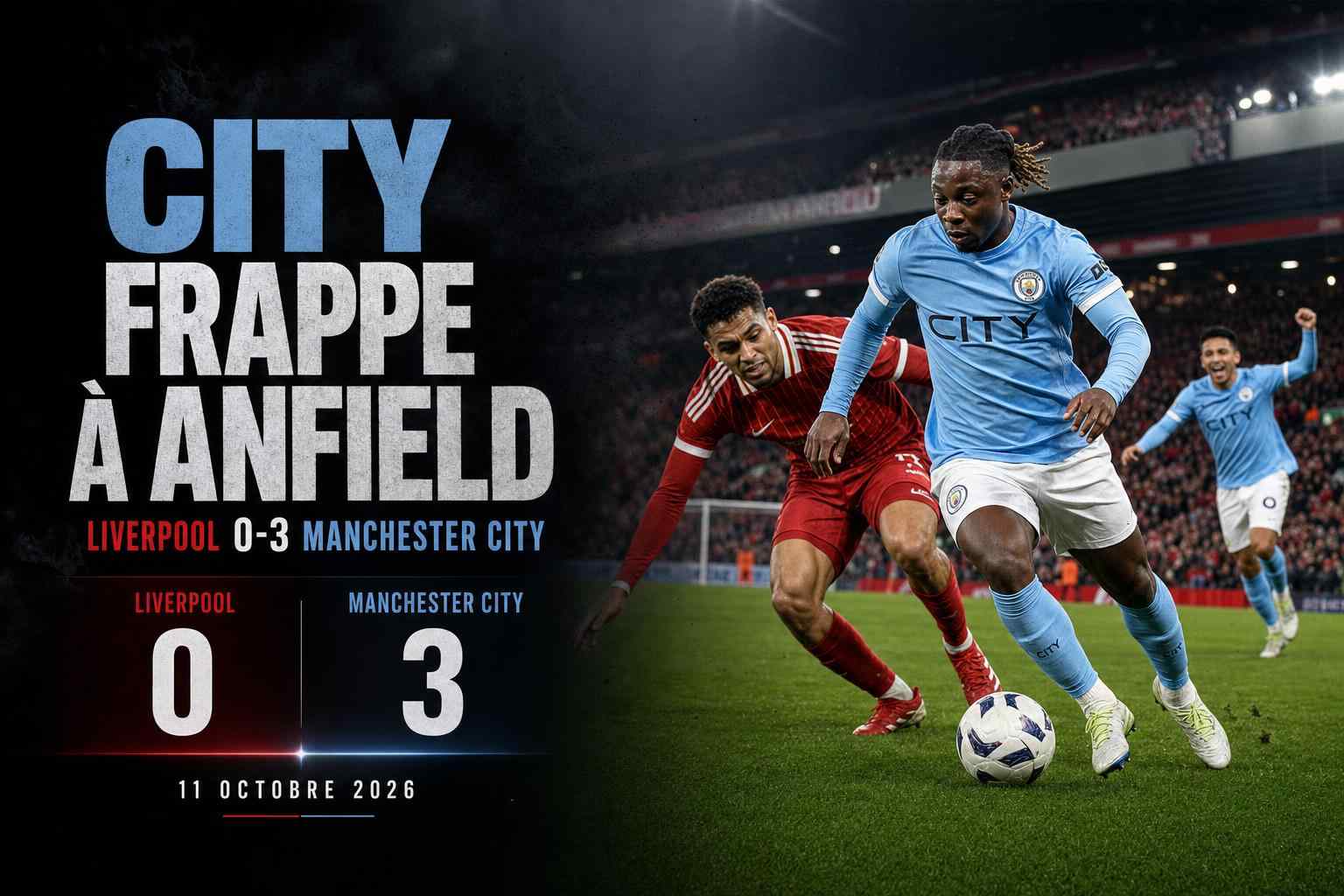 Jérémy Doku mène Manchester City vers une victoire 3-0 contre Liverpool à Anfield en Premier League