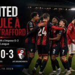Les joueurs de Bournemouth célèbrent leur victoire 0-3 à Manchester United à Old Trafford