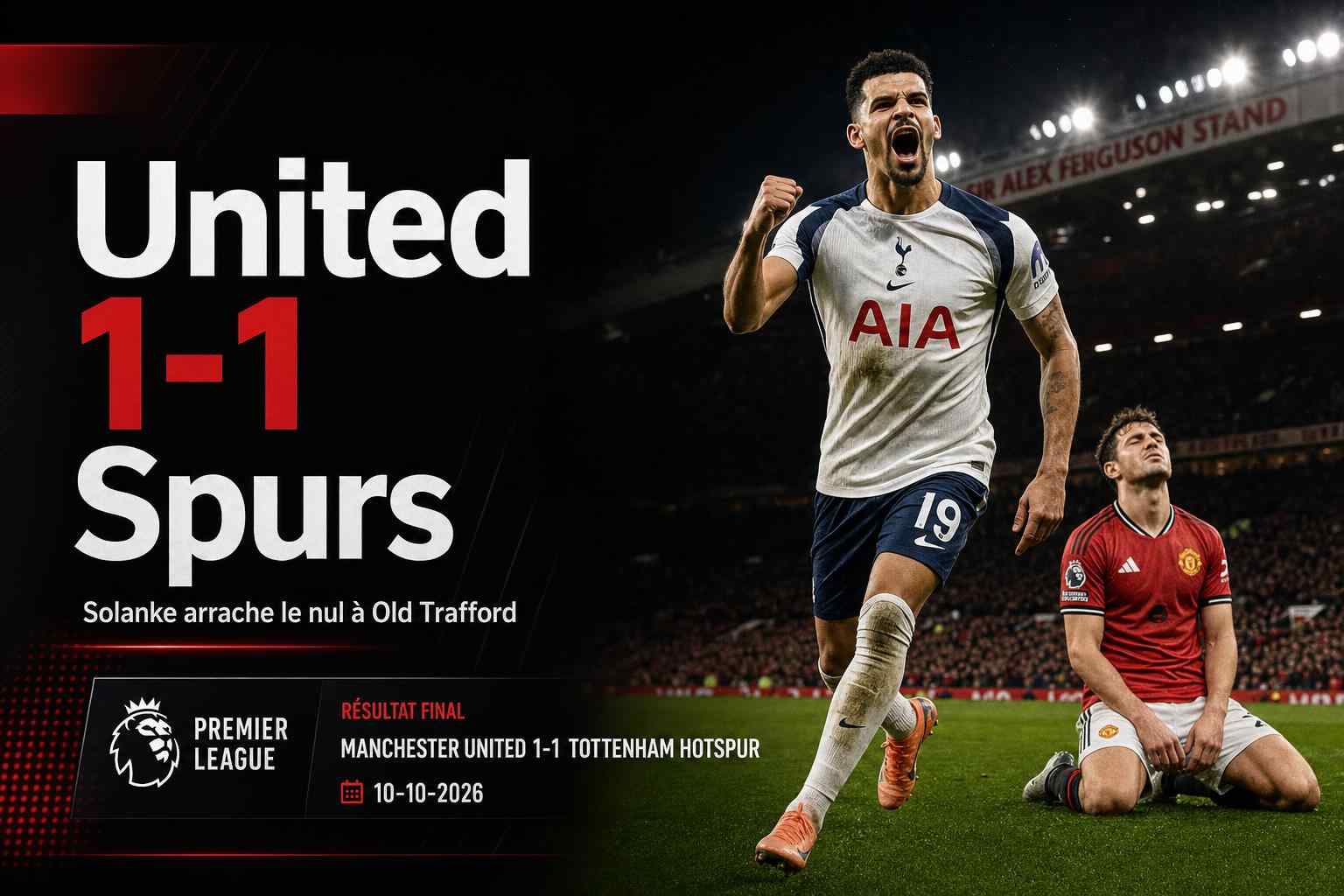 Visuel du match Manchester United - Tottenham Hotspur terminé sur le score de 1-1 à Old Trafford