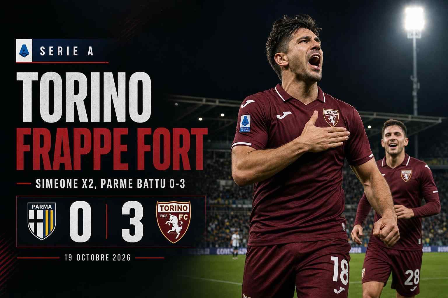 Giovanni Simeone célèbre lors de la victoire 0-3 du Torino à Parme en Serie A