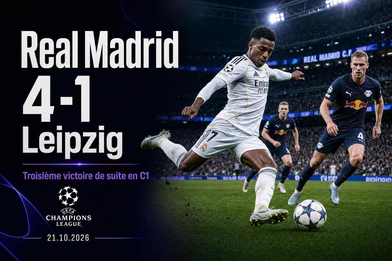 Visuel du match Real Madrid - RB Leipzig terminé sur le score de 4-1 en Ligue des Champions