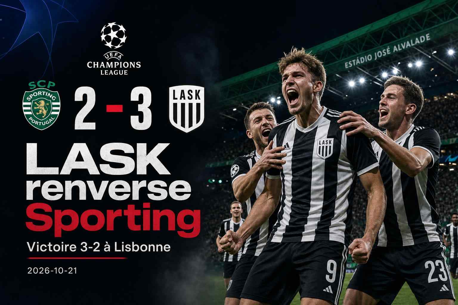 Les joueurs de LASK célèbrent leur victoire 3-2 face au Sporting CP à Lisbonne en Ligue des champions