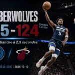 Visuel sports news du succès 125-124 des Timberwolves contre le Heat en présaison NBA