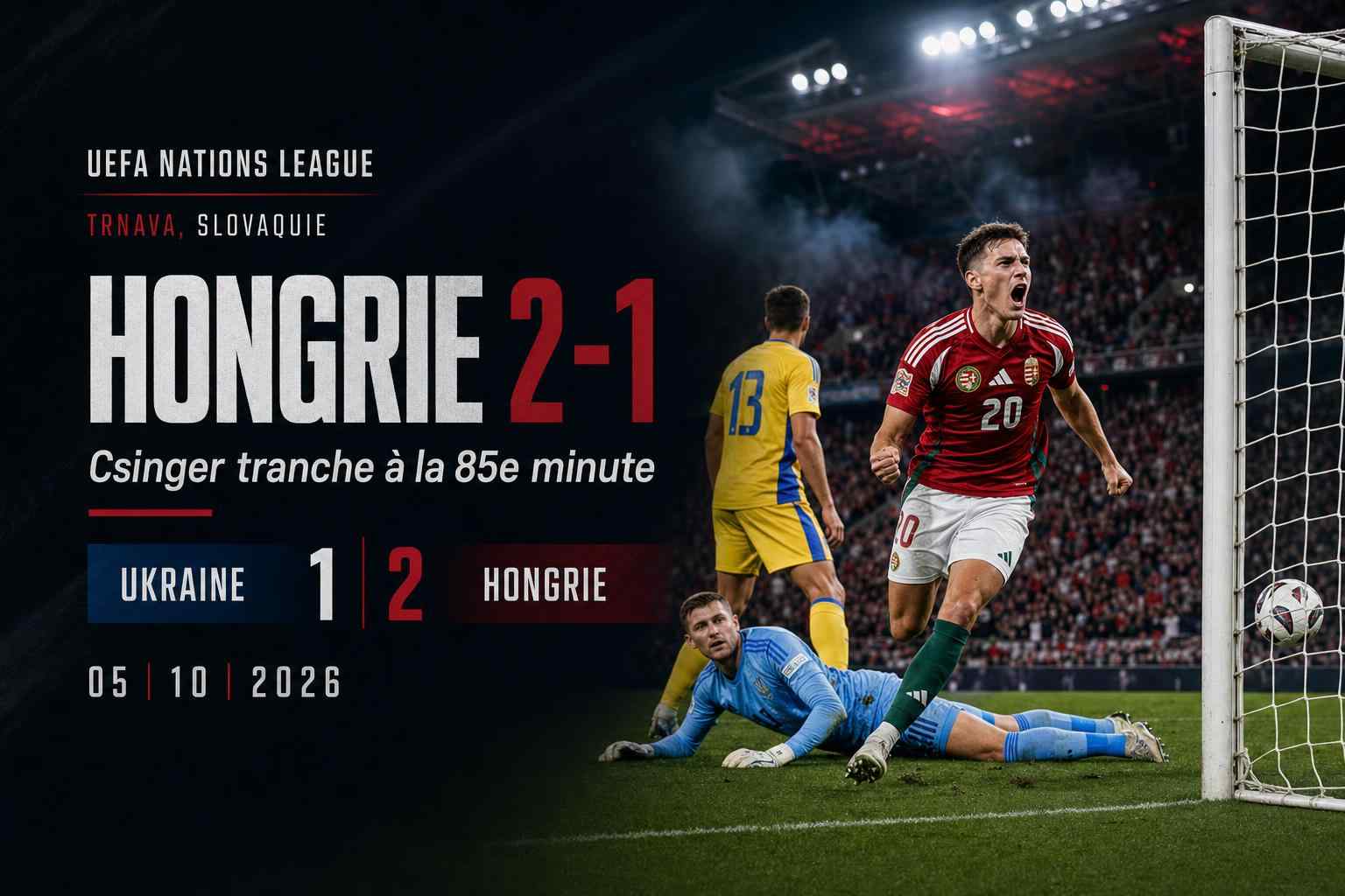 La Hongrie bat l'Ukraine 2-1 à Trnava en Ligue des nations grâce à un but tardif de Csinger