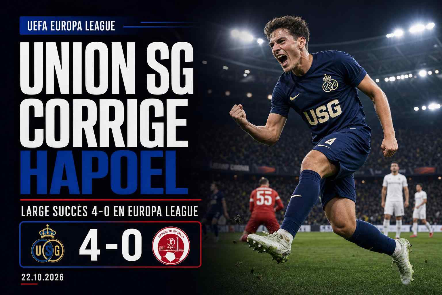 Les joueurs de l'Union Saint-Gilloise célèbrent leur victoire 4-0 contre Hapoel Be'er Sheva en Europa League à Düsseldorf