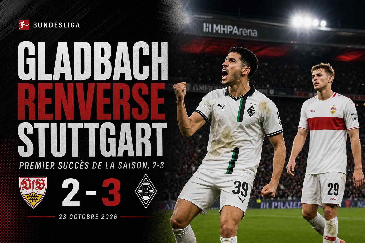 Wael Mohya célèbre lors de la victoire 3-2 de Borussia Mönchengladbach à Stuttgart en Bundesliga